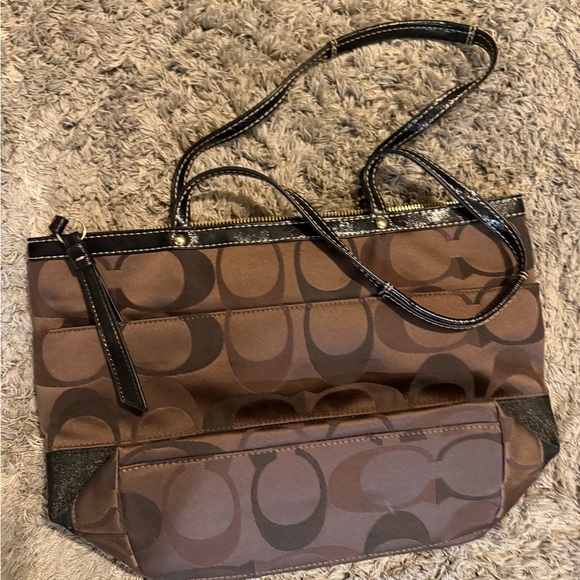 Coach Signature Brown and Black Tote - Picture 2 of 3